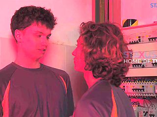Two Twink Electricians Bareback Spark Wild Fuck