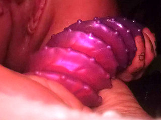 Slack hole whore fucks monster dildo