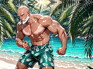 Handsome Bald Old Man Shirtless