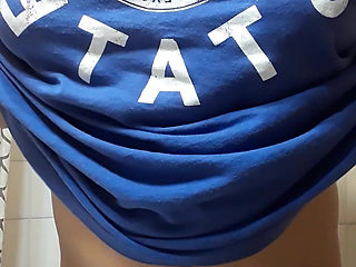 Indian mom wakes up early in the morning and plays with her big tits.