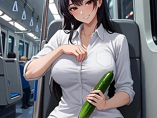 hentai played with a cucumber on the subway
