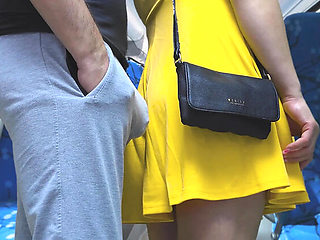 Stranger Gropes Teen's Butt on Bus and Cums Hard in Her Hand - Public Sex with Big Cock