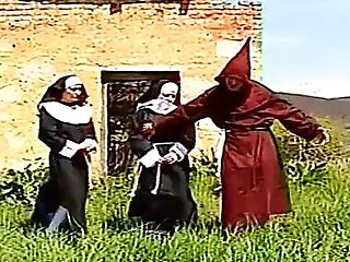 Two nuns love to fuck in threesome outdoor