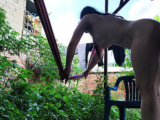 I Take Care of My Step-stepbrother's Delicious, Tasty Ass or Anus; He Gives Me a Quick Fuck in the Yard
