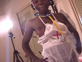 Horny Ebony Nurse Gets Warm Cum on Her Perfect Face