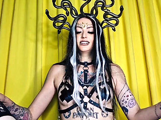 Halloween Pegging: Medusa Dominatrix Fucks Slave in Chastity Belt with Strap-On