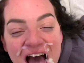 Blond slut fucks and sucks big cock to get a facial cumshot