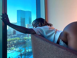 Curvy Plump-assed Ebony Hottie Enjoys Her BF's BBC In Front Of The Window While Looking At Vegas