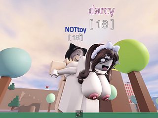 Two roblox chicks get their tight pussies fucked hard by a big cock guy
