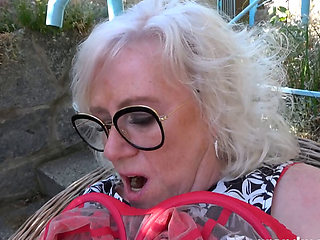 Busty Mature in Stockings Rides and Sucks Young Cock Outdoors