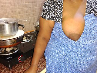 Tamil step-brother squeezes big boobs of sister and talks dirty to her in the kitchen and has sex with her step-brother