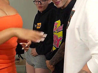 Nerd Guys Fuck Their Latina Boss with a Giant Ass and Fill Her Pussy and Face with Cum