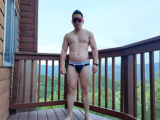 Asian Hunk's Balcony Flex & Cum