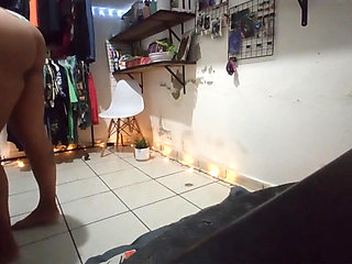 Big Ass Brunette Mexican Folding Clothes in Thong