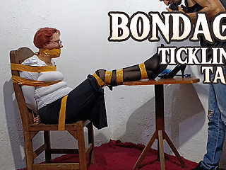 Tied with Plastic Tape Gagged with a Heel on the Face and Being Masturbated with a Toy
