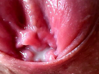 Extremely close-up wet juicy pussy