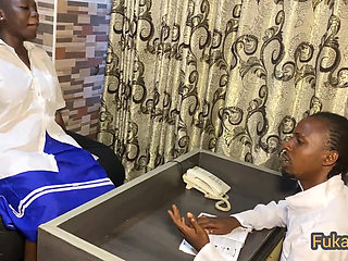 Sweet horny Ebony big ass student fucks bbc teacher in office