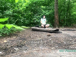 She’s Pleasuring Her Pussy a Sweet Brunette MILF in the Forest, and I’m Secretly Watching Her!
