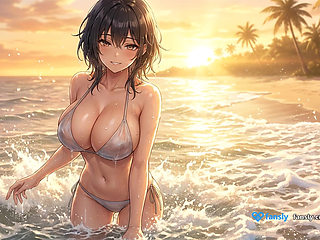 Beautiful Girl on the Beach at Sunset - Provocative Scene