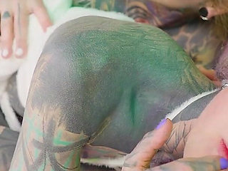 Tattoo Alternative Anal Sluts Share a Black Tattooed Cock