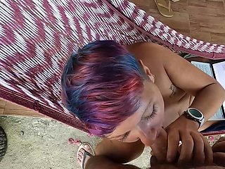 Wife's Getting a Cock in Her Mouth While She Is Lying in the Hammock