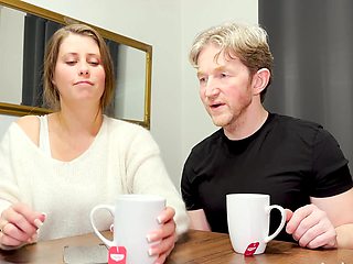 Chubby girl with big natural tits has sex in the shower