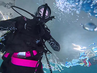Underwater Scuba Slave Training - Dominated in Chains & Wetsuit Edging