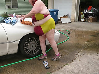Car wash in and out of my iron man bikini set part 2 flashing
