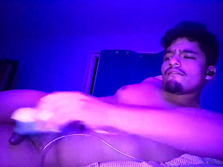 Jerking My Uncut Cock While Inflating My Belly