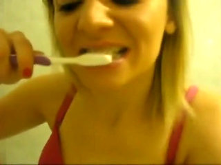 Anastasia's spitting toothpaste