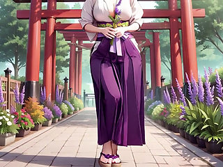Red-Haired Miko! Deep V Kimono Soaked, Blooming from Serenity to Madness in the Vermilion Torii Corridor!