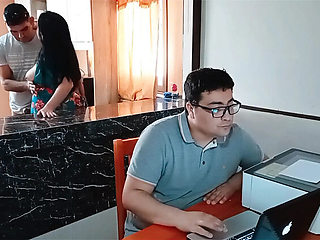 BBW Kelly Mom Hard Fuck With Stepson In Kitchen While Cuckold Husband Works