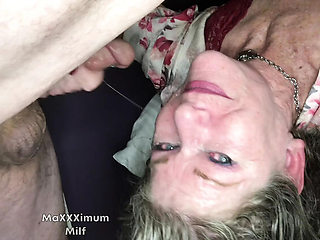 Granny GILF Throat Fuck Blowjob on Table - MaXXXimumMilf Deep Throat Swallow