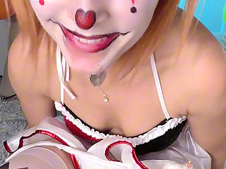 Clown Squirts While Riding Dildo in Ass