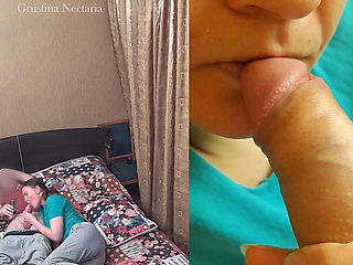 Real Russian couple's spontaneous bedroom blowjob, filmed on two cameras
