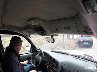 Sexy Student Lady Gang Hooks Up with Steve Q for Cash in Taxi: Wild Blowjob, Hardcore Doggy Pounding