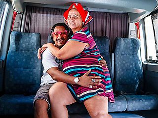 Chubby grandma sucks a young cock in public