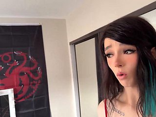Roommate Pounds Big-Tits Trans Ass in Lingerie for Christmas