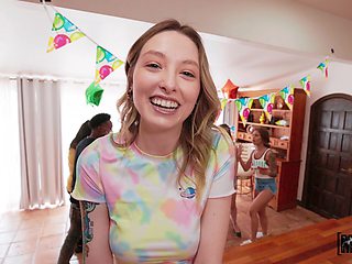 birthday party turned into blowjob party by two hot babes