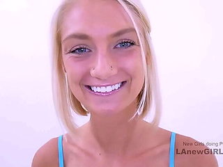 Hot blonde amateur gets tight pussy pounded in studio - cumshot & facial
