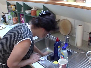 Mature Brunette MILF Gets Pounded Hard on Kitchen Counter