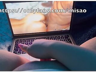 Playing with my heavy tits and masturbating to a wild gangbang