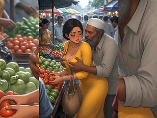 Indian Bhabhi Grouped & Fucked Hard by Her Old Disgusting Muslim Neighbour in Busy Market