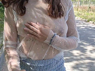 I Walk Around the City in a Transparent T-shirt and Flash My Breasts Outdoor