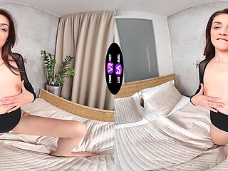 Teen Lola's naughty fingers explore her hairless mound in VR