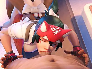 Overwatch - Kiriko Threesome Doggy & Blowjob (Animation with Sound)