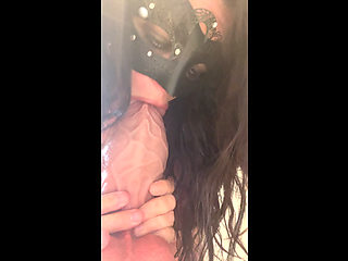 Slut Licks Her Xxl Dildo and Rubs It Between the Tits and Her Cunt