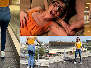 Wetting Jeans in Shopping Mall Pissing and Mouth Piss