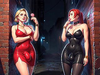Three futanari with huge cocks seduced a guy in a nightclub and then mercilessly fucked him in a dark alley