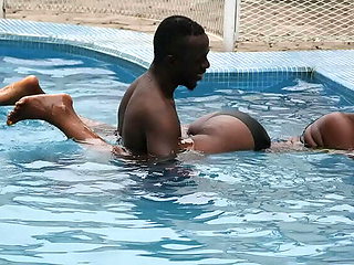 Hot Ebony Babe Latifa Masturbates in Lingerie at Swimming Pool Party